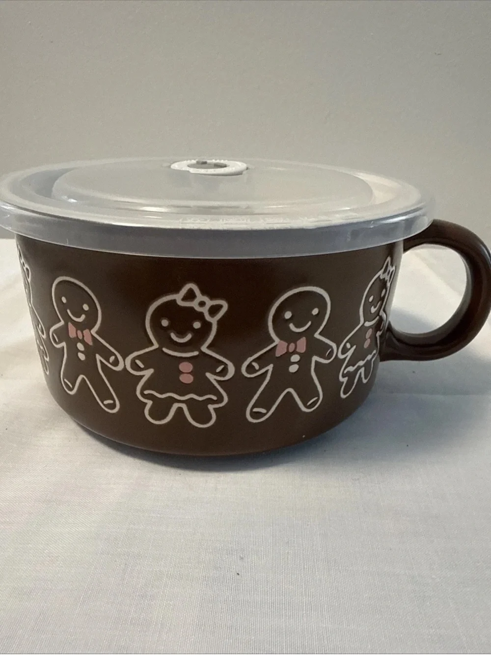 Boston Warehouse Brown Gingerbread Ceramic Mug with Clear Lid